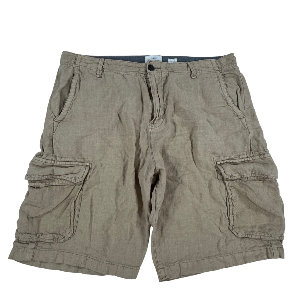 Lucky Brand 100% Linen Cargo Shorts Khaki Tan Men's Size 36 Utility Preppy Beach